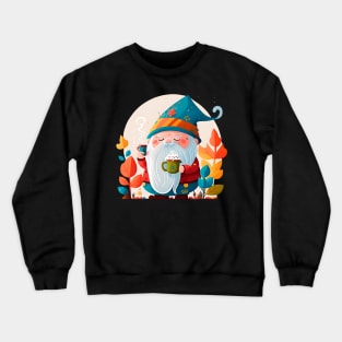 Funny Coffee & Gnome Lovers Cute Retro Fall Gardener Crewneck Sweatshirt